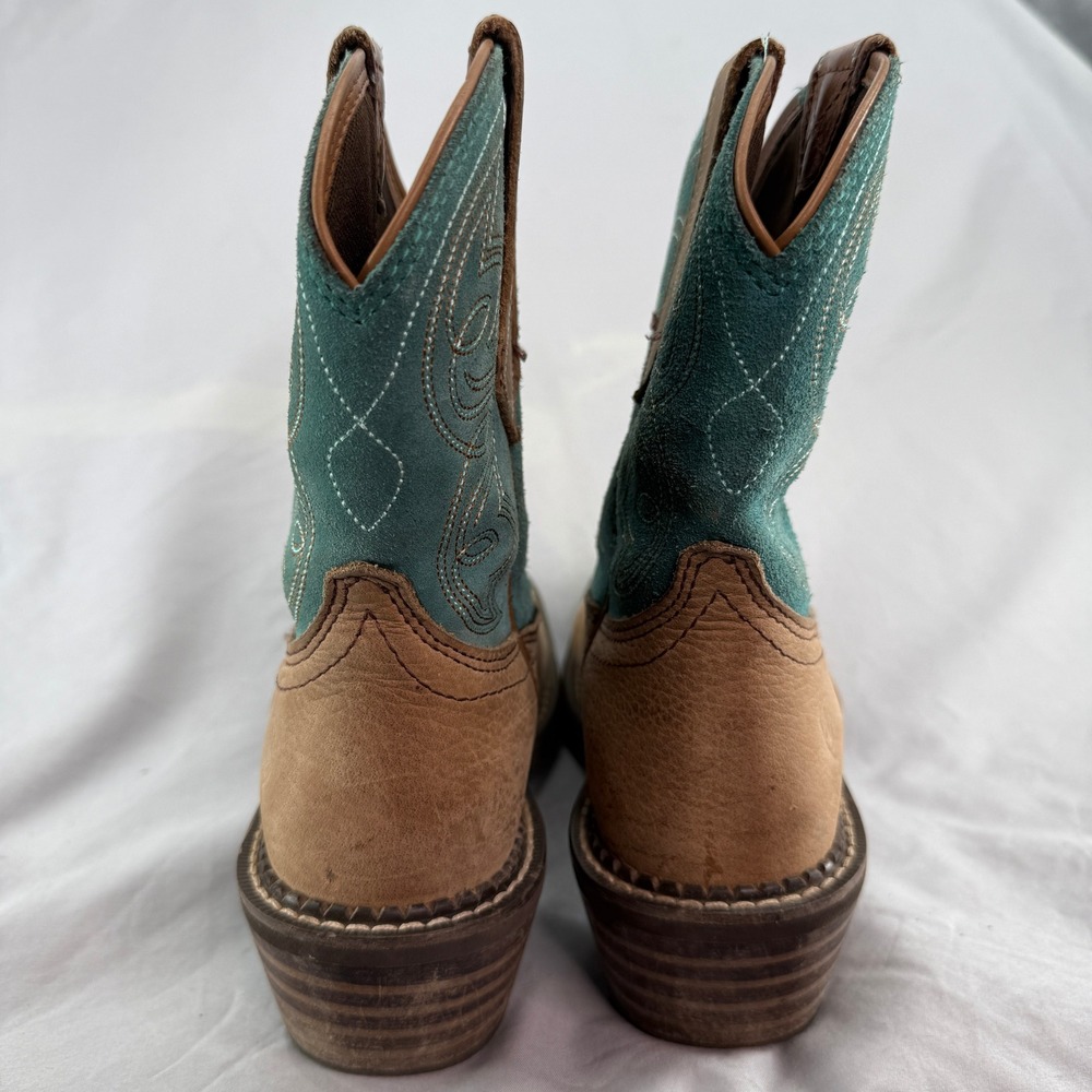 Ariat Womens Brown Leather Teal Suede Square Toe 6B Western Cowgirl Boots - Picture 7 of 9